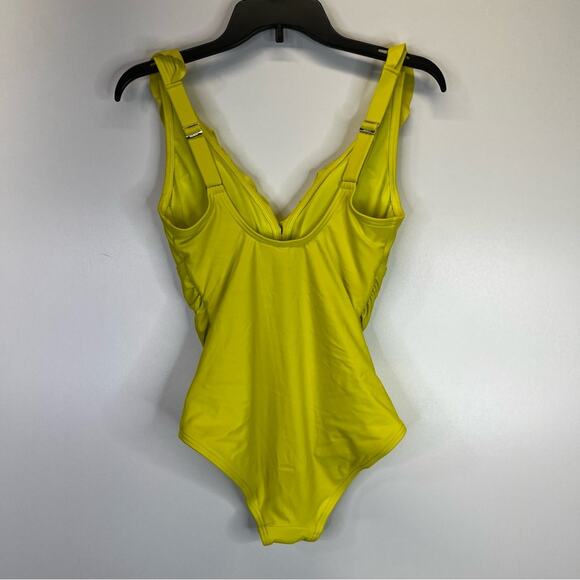 DKNY Ruffle Plunge Underwire Tummy Control One Piece swimsuit yellow - S - Picture 7 of 12